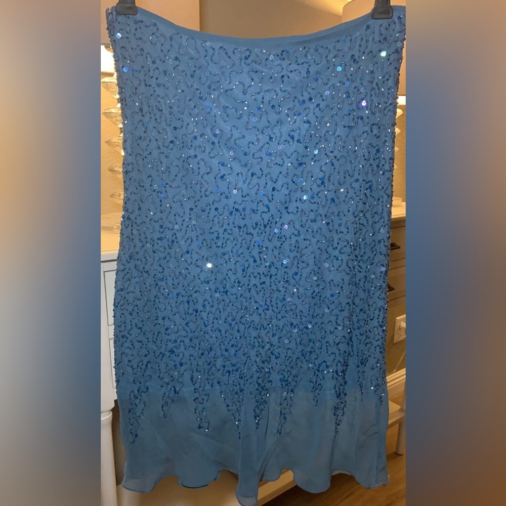 Vintage Caché Blue/Teal Lace Sequin Skirt with Side Zipper Size Medium NWT